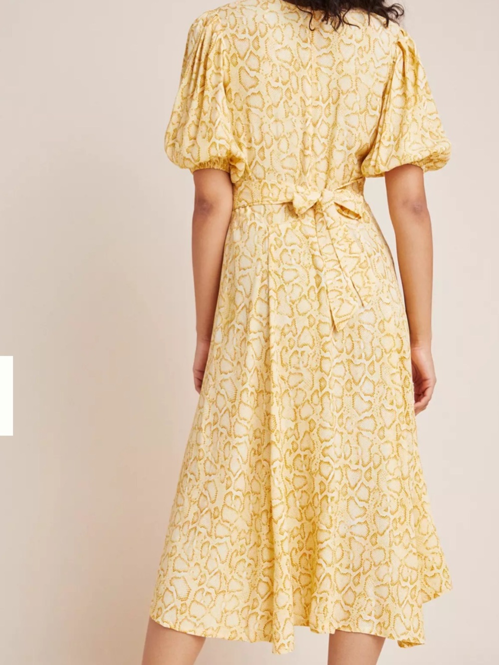 Faithfull the Brand Yellow V-Neck Puff Sleeve Midi Dress - Picture 2 of 7